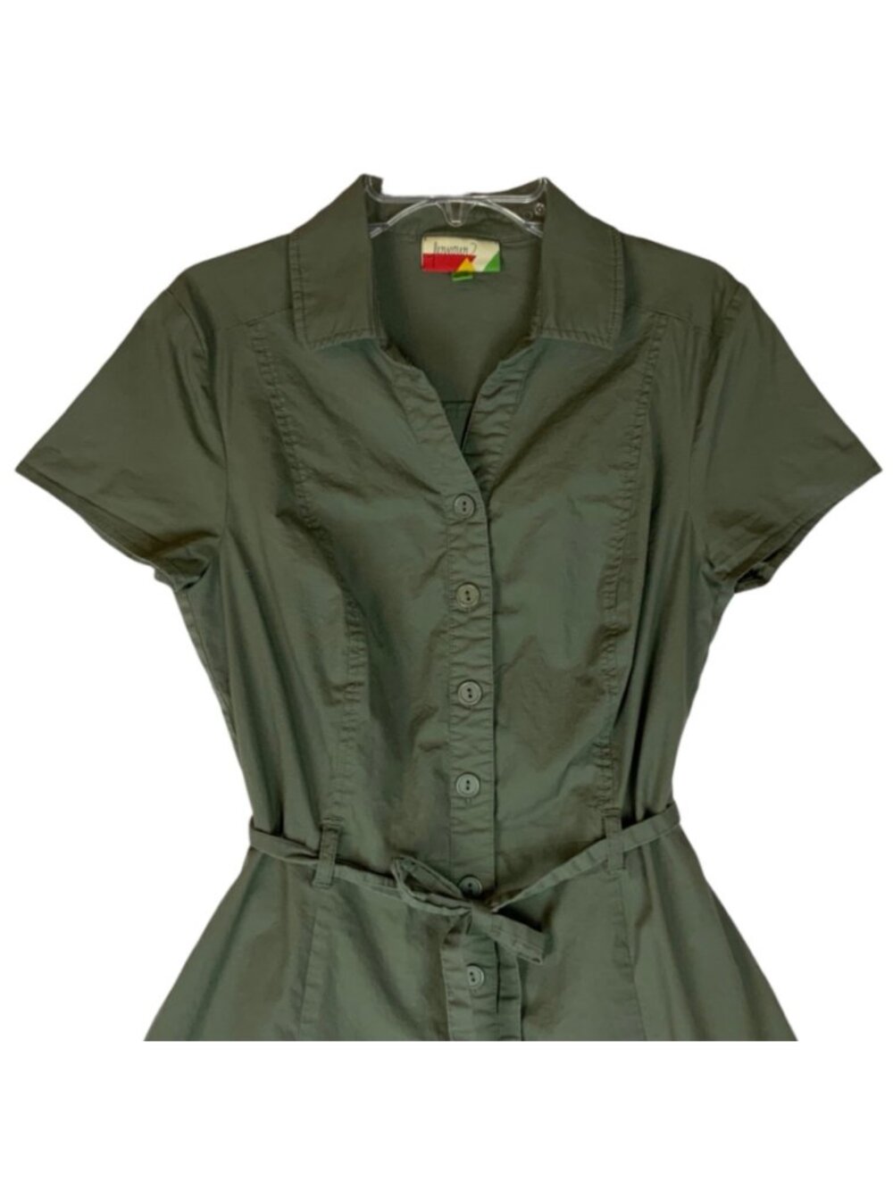 Fervour Womens Olive Green Button-Front A-Line Shirt Dress Sz Small Cap Sleeves - Picture 4 of 8